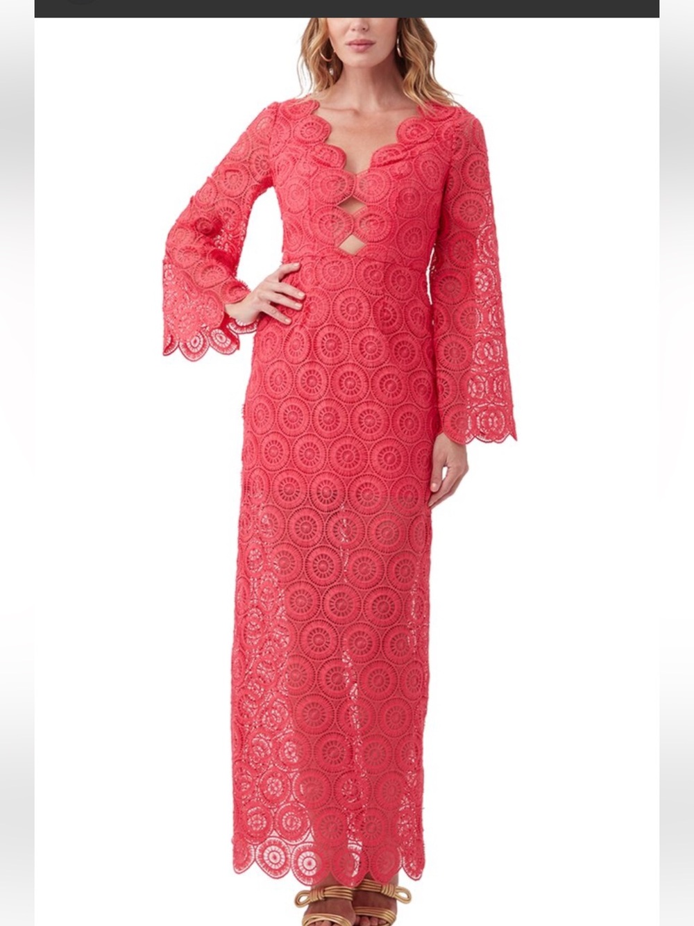 Trina Turk Coral Crochet Lace Maxi Robe